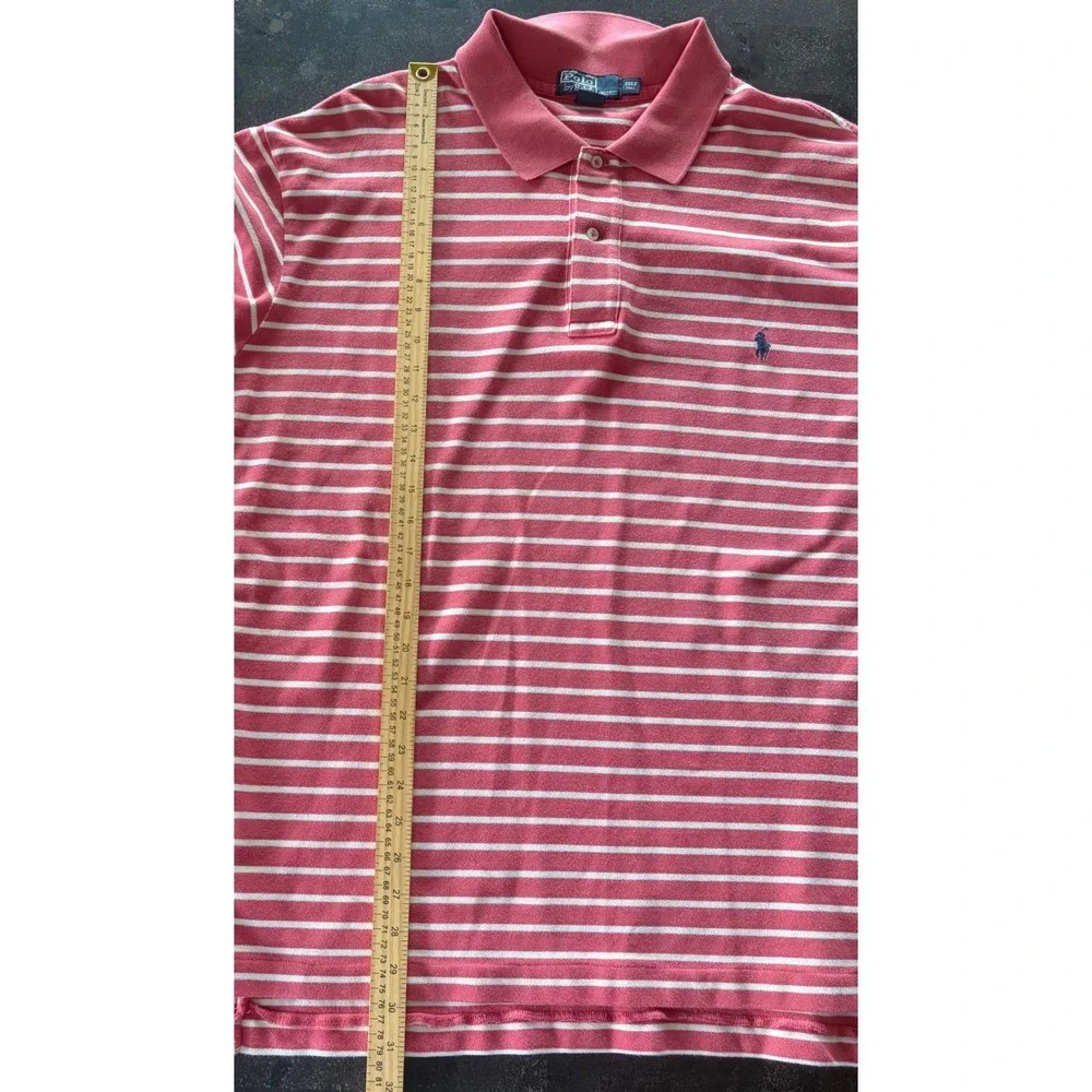 Polo Ralph Lauren Men 3XLT Tall Salmon White Striped Pique Polo Shirt Big & Tall